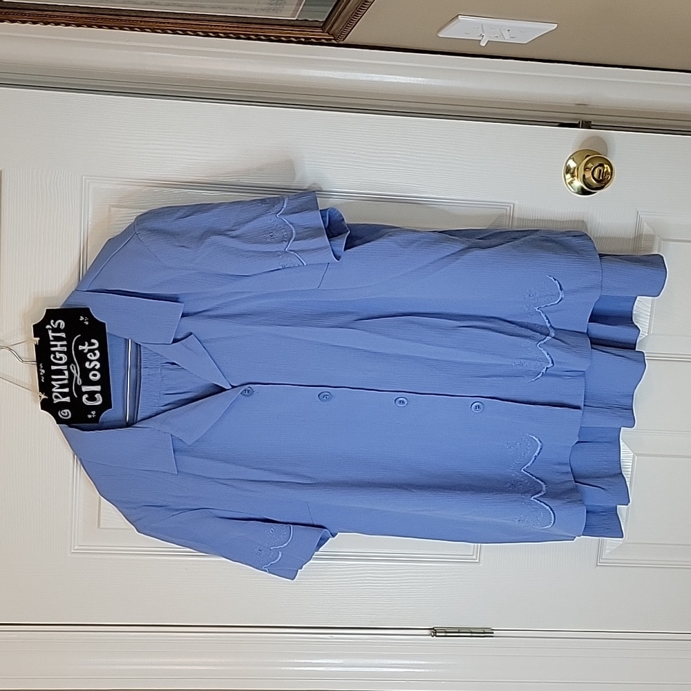 Blair Blouse and Skirt Set Large Blue Short Sleeve
